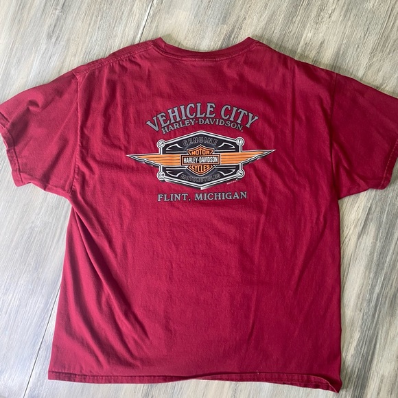 Men’s Harley Davidson T-shirt Flint, Michigan 100% Cotton XL Burgundy - Picture 5 of 5